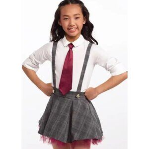 Weissman 2pc “Studio Executive” Plaid Suspender Skirt w/White Shirt